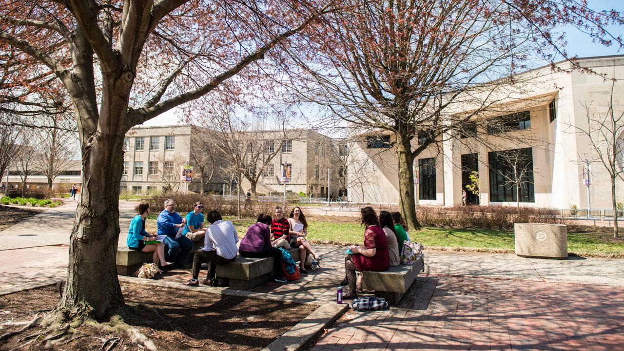 Class outside in memorial plaza